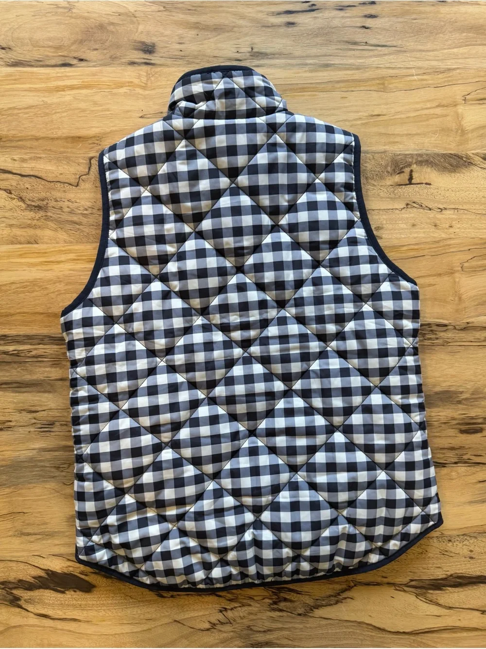 J. Crew Quilted Gingham Vest - Navy Blue & White